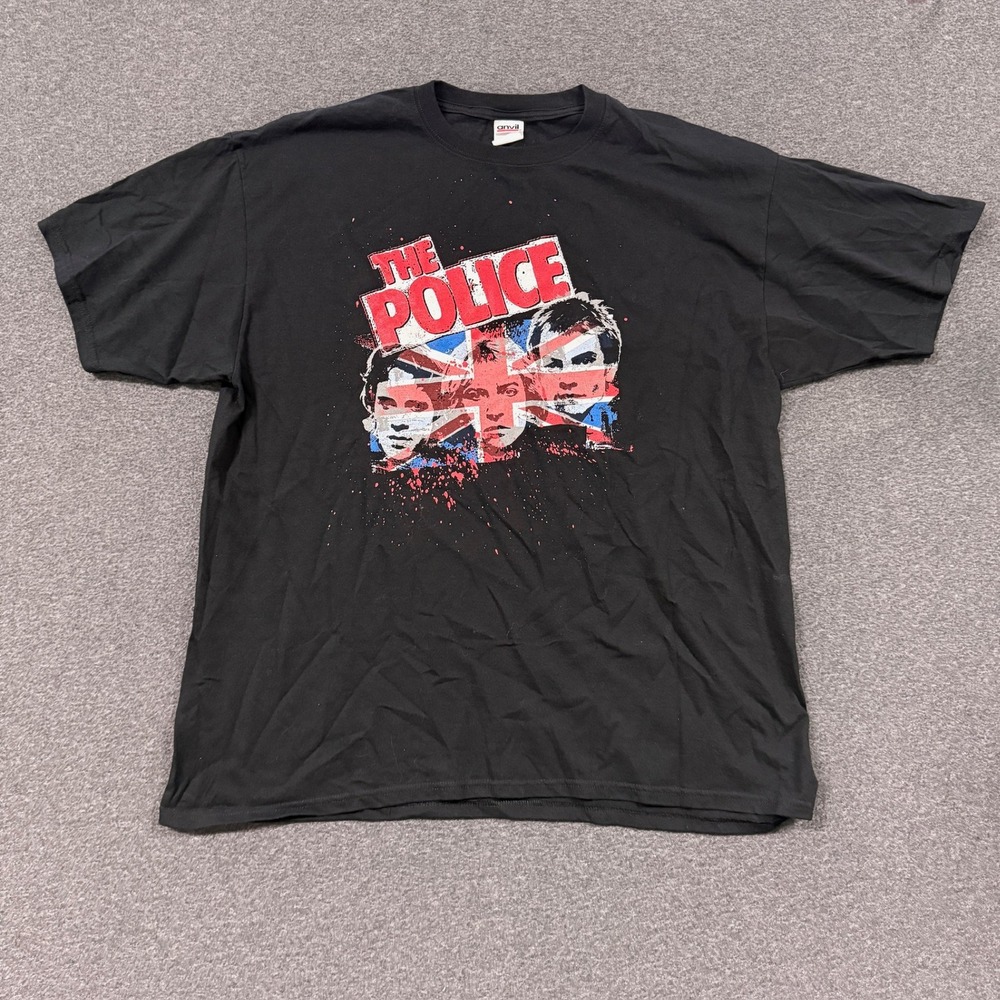 2007 The Police World Tour T-Shirt Mens 2XL Black Union Jack Graphic Band Tee